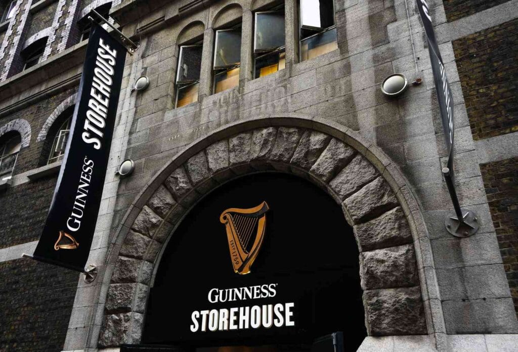 Entrance to the Guinness Storehouse in Dublin, easily accessible with a chauffeur-driven service for a hassle-free visit.