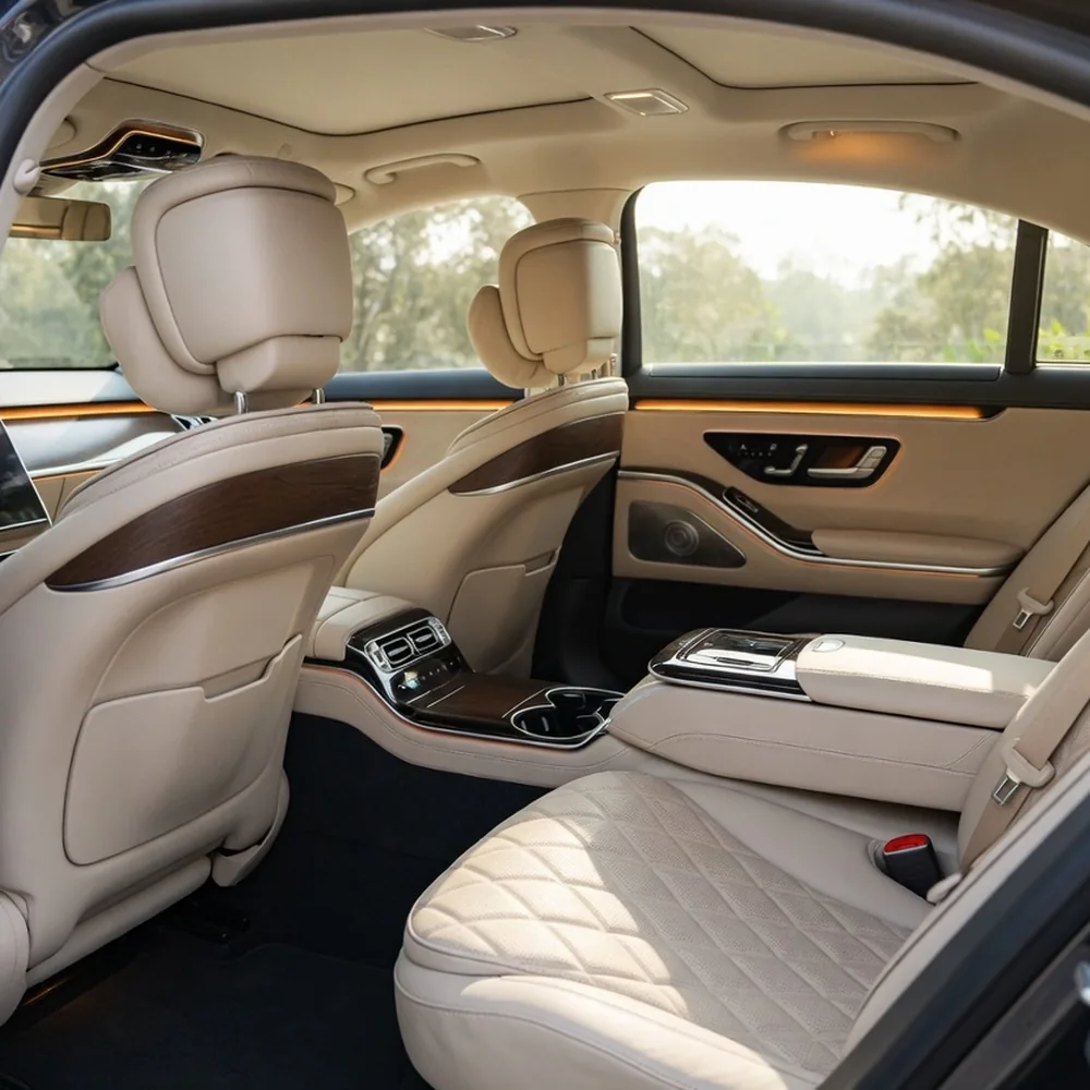 Cream interior of Mercedes S-Class